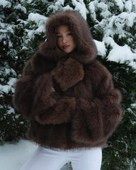 Hannah Faux Fur Hooded Short Coat