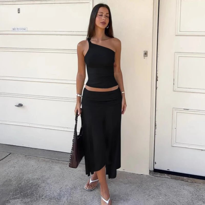 ZEYA - Hannah Pleated Skirt & One - Shoulder Top Set