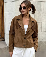 Chaqueta corta Helen con solapa en efecto ante