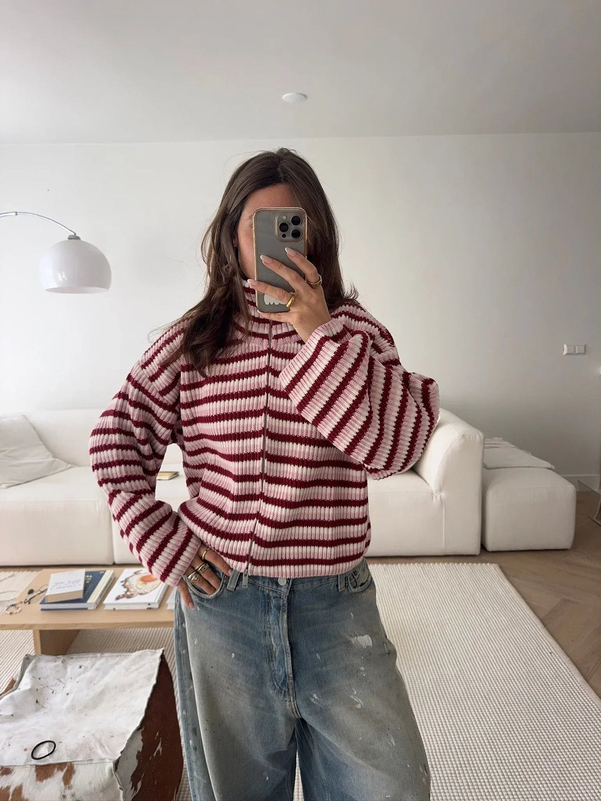 ZEYA - Helena Striped Zip Knit Sweater