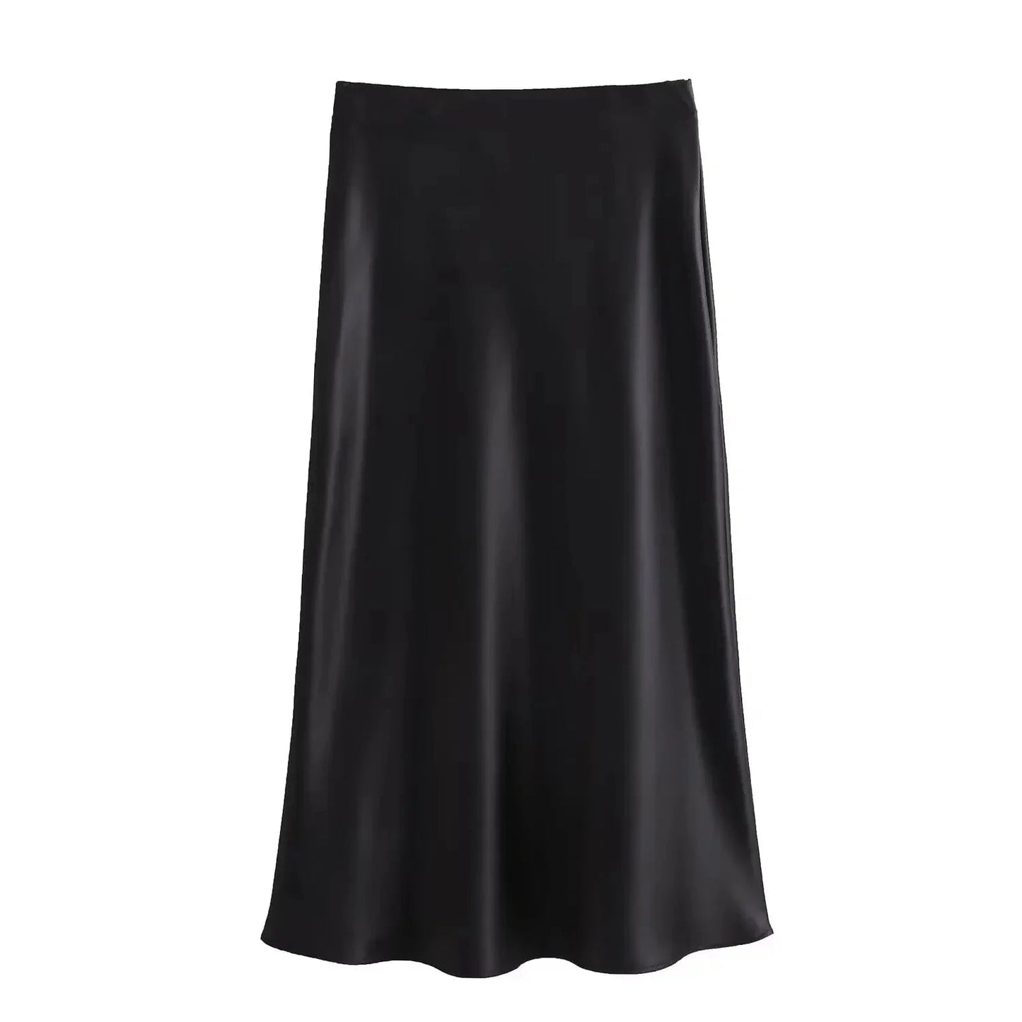 ZEYA - Hilde High Waist Black Satin Midi Skirt