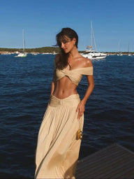 Hilde Off-Shoulder Twist Crop Top Set