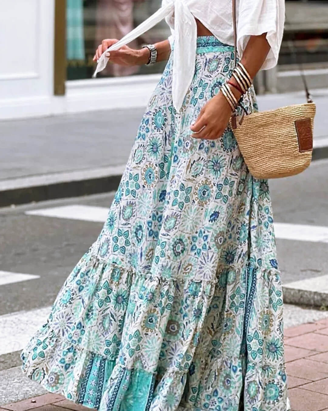 ZEYA - Imara Flowy Boho Print Ruffled Skirt