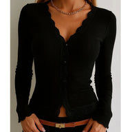 Teresa blusa acanalada con encaje y botones