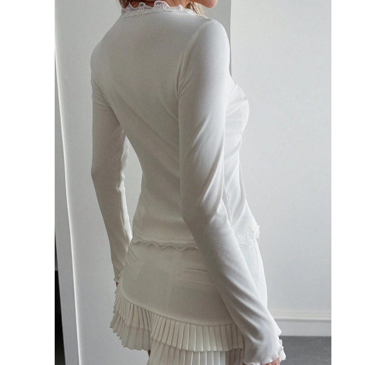 ZEYA - Isabella Lace Trim Button-Up Ribbed Shirt