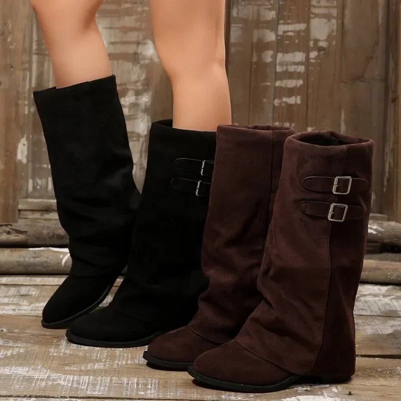 ZEYA - Jasmin Retro Buckle Knee High Boots