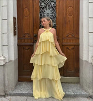 Rose vestido maxi con volantes y espalda descubierta