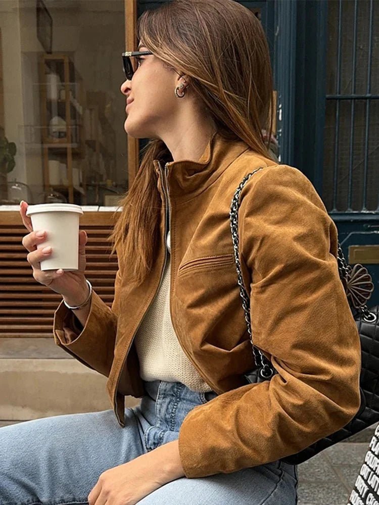 ZEYA - Jennelyn Suede Jacket with Stand Collar