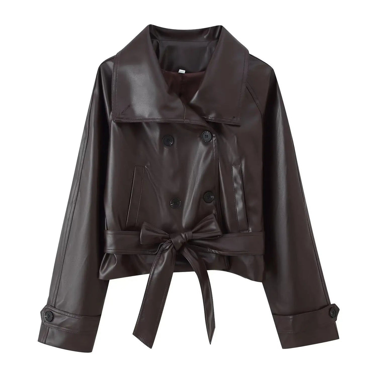 ZEYA - Julie Faux Leather Lace-Up Trench Coat