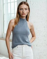 Top corto de punto sin mangas con cuello halter Juliette