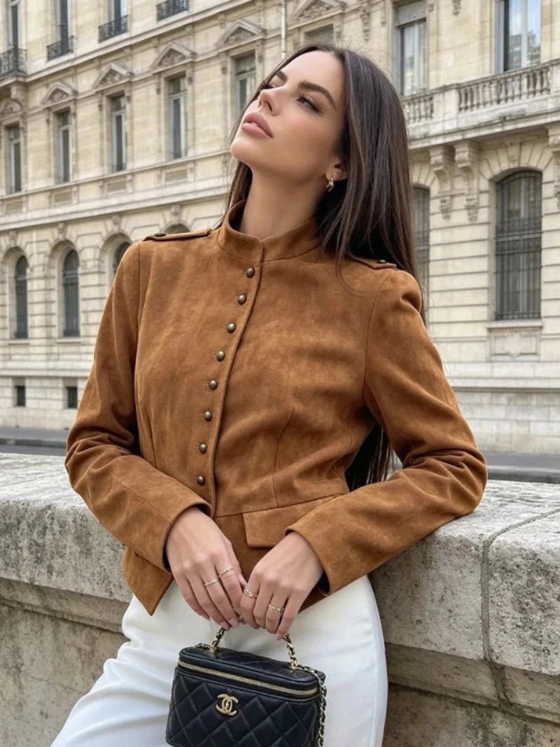 ZEYA - Kate Faux Suede Button Cropped Coat