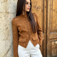 Kate Faux Suede Button Cropped Coat
