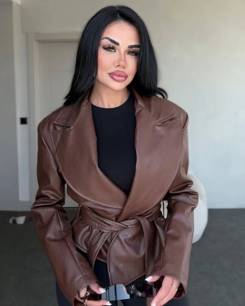 ZEYA - Kate Lace-Up Faux Leather Blazer Jacket