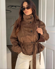 Chaqueta Letty de Piel Sintética Tipo Ante con Cordones