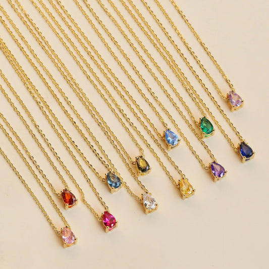 ZEYA - Lilith Necklace - Teardrop Pendant with Birthstone Zirconia Stones for Women