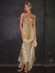 Lily Vestido Maxi Halter Estampado Leopardo