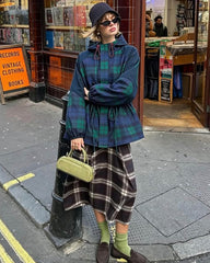 Chaqueta Linda oversize de cuadros con cordones