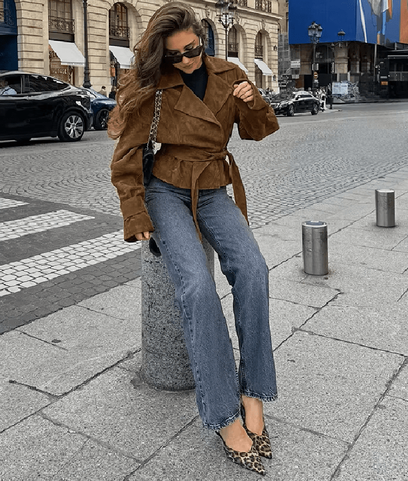 ZEYA - Lisa Faux Suede Belted Wrap Jacket