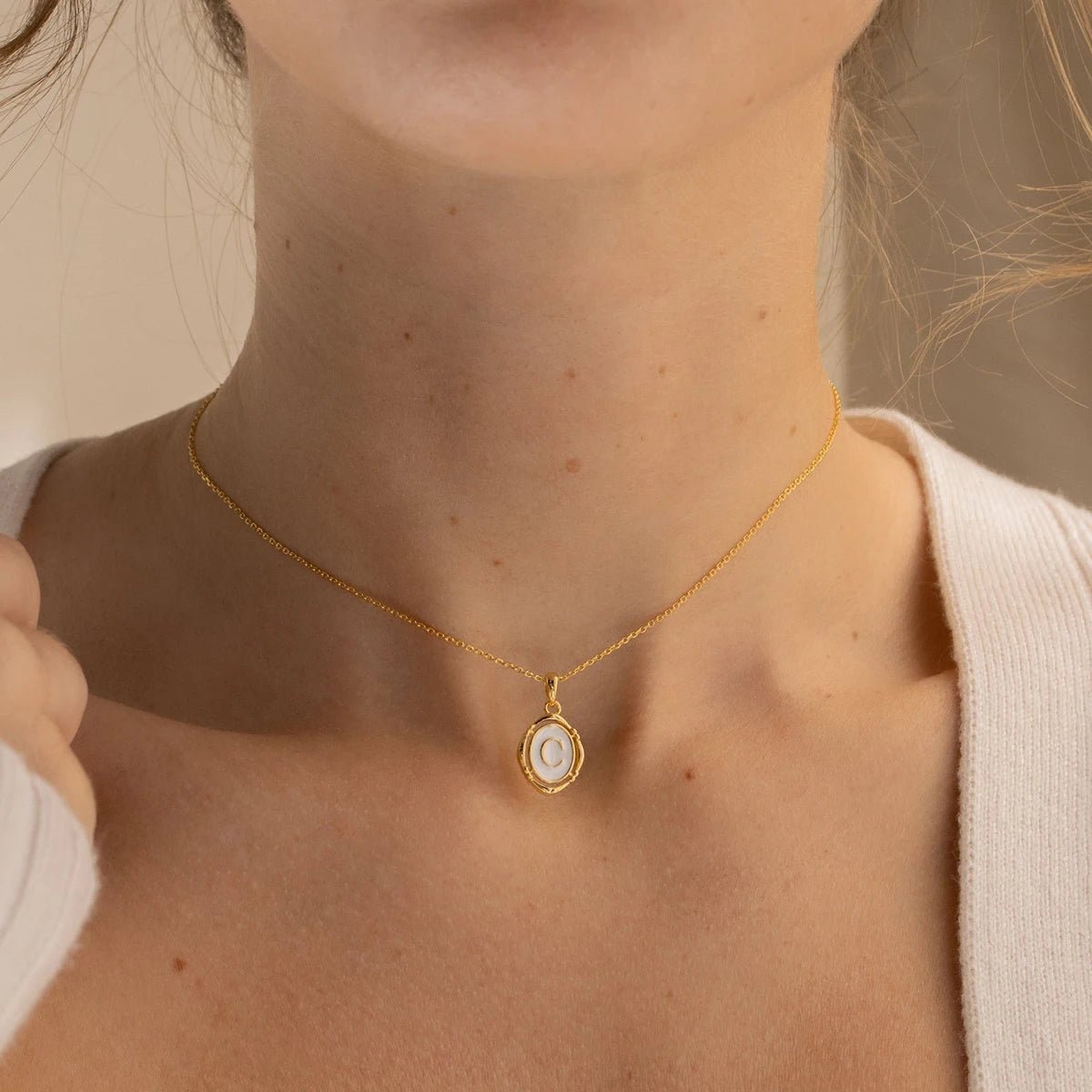 ZEYA - Liza Initial Necklace - Personalized Stainless Steel Round Pendant Choker for Women