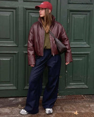 Chaqueta biker Mary de cuero sintético con cuello vuelto