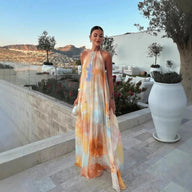 Vestido maxi Megan con cuello halter y cordones