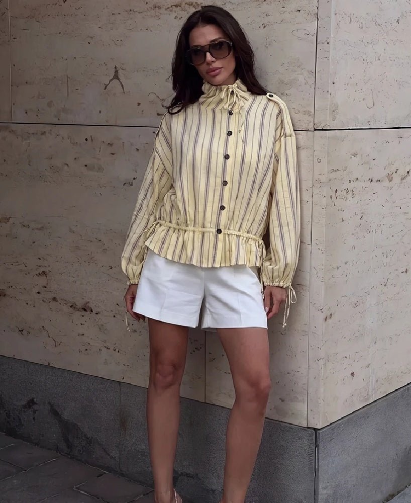 ZEYA - Melanie Striped Stand Collar Jacket