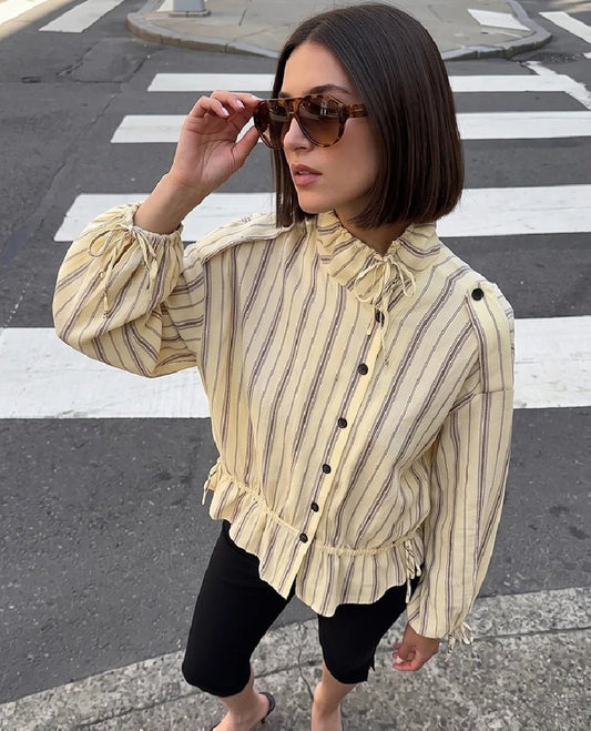 ZEYA - Melanie Striped Stand Collar Jacket