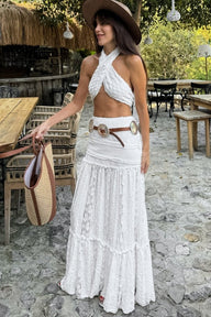 Falda maxi Melissa de encaje en capas