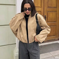 Mia Suede Chaqueta Oversized con Cremallera