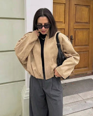 Mia Suede Chaqueta Oversized con Cremallera