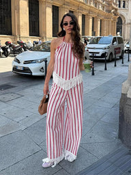 Conjunto de dos piezas Mila a rayas con flecos