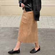 Mina High-Waist Faux Suede Midi Skirt