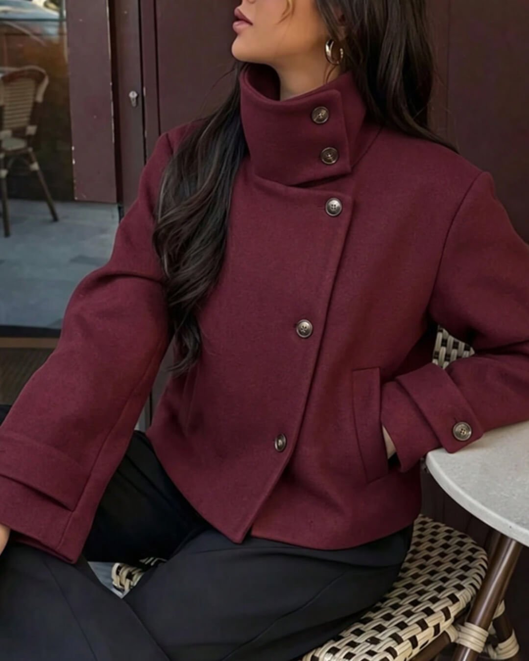 ZEYA - Monica Rose Buckle Stand Collar Coat
