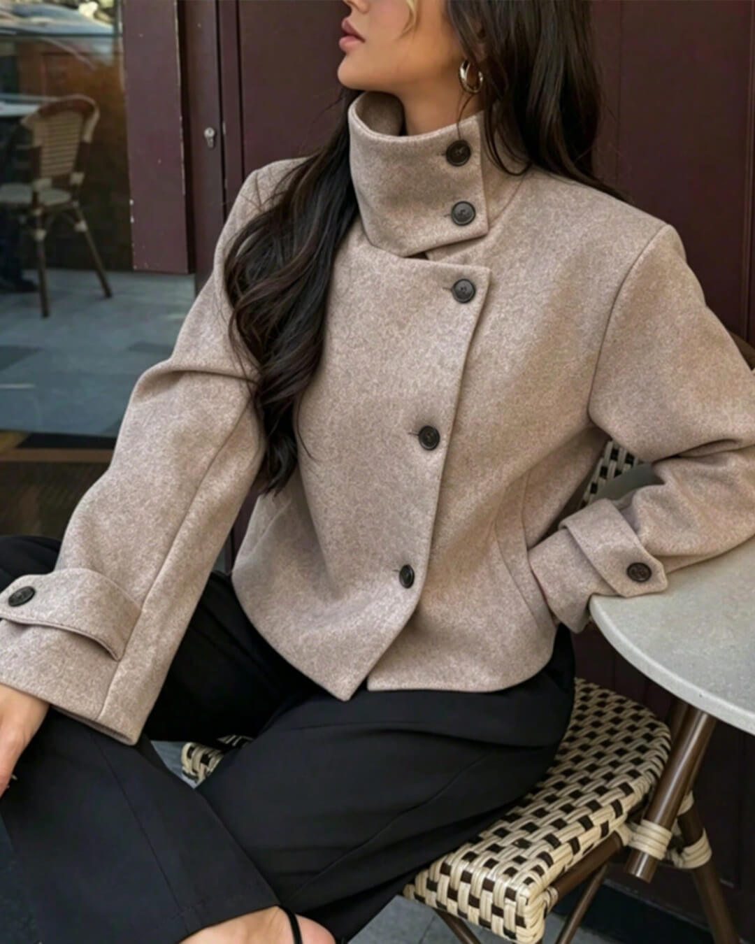 ZEYA - Monica Rose Buckle Stand Collar Coat
