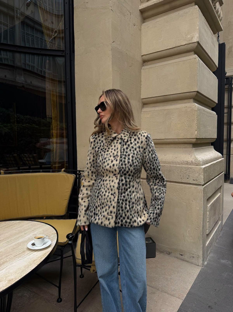 ZEYA - Natalie Leopard Faux Fur Lapel Coat