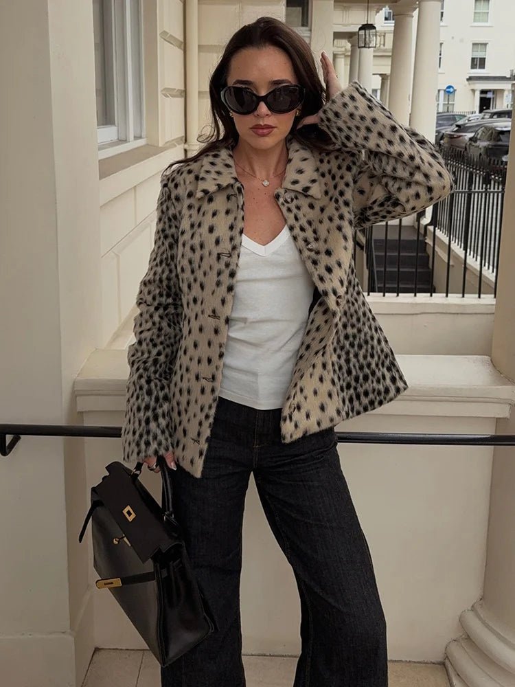 ZEYA - Natalie Leopard Faux Fur Lapel Coat