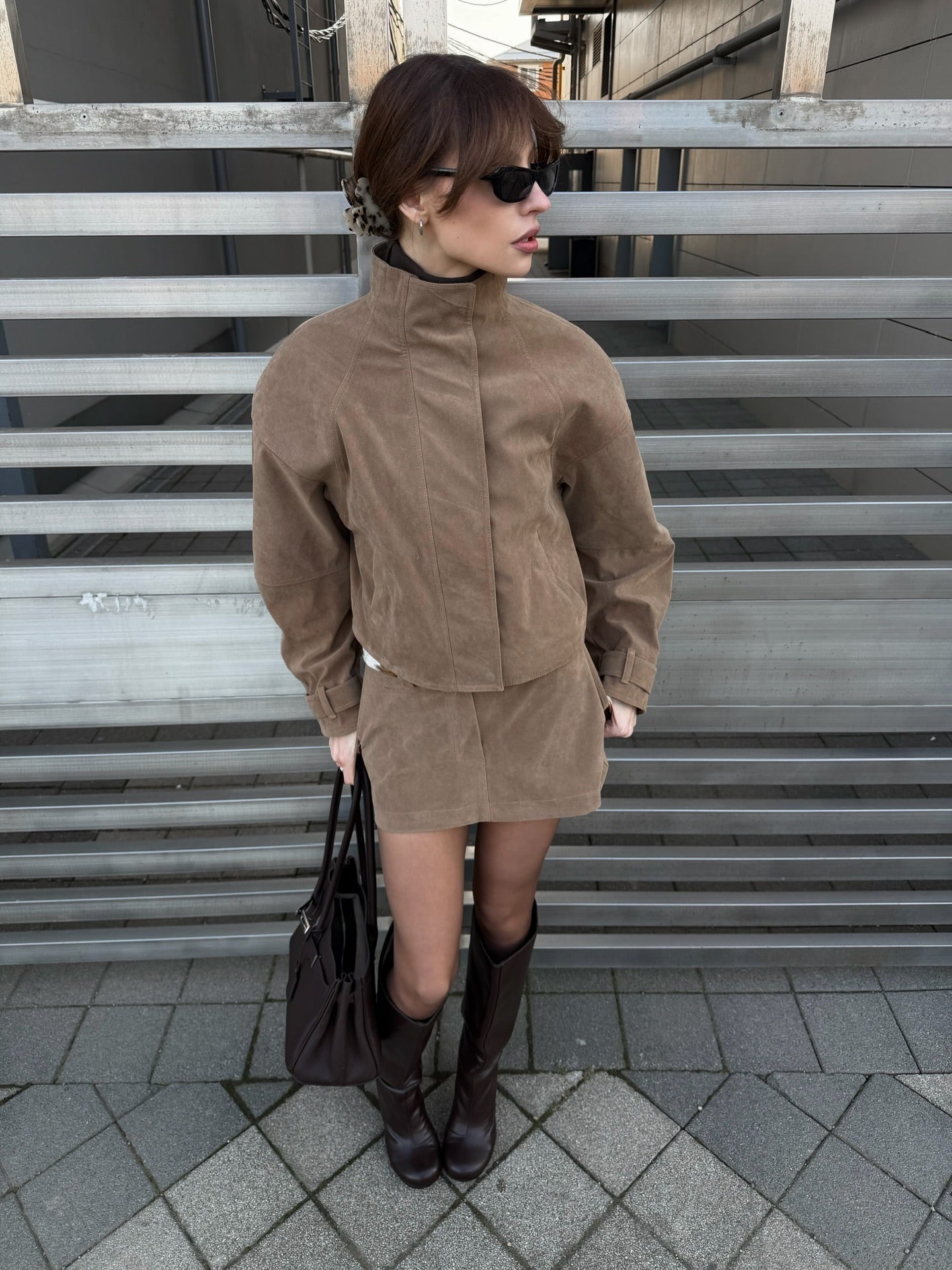 ZEYA - Nicole Suede Cropped Coat & Skirt Set