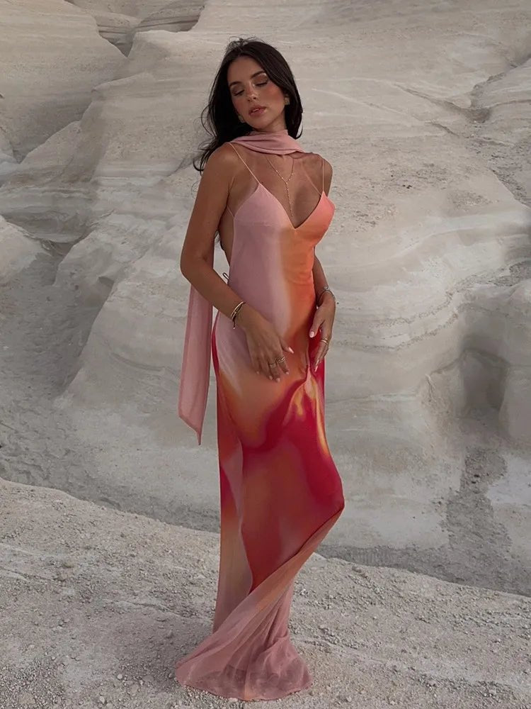 ZEYA - Octavia Open-Back Ombre Satin Dress