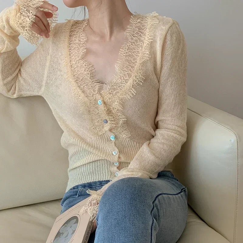 ZEYA - Olive Knitted Lace Cardigan