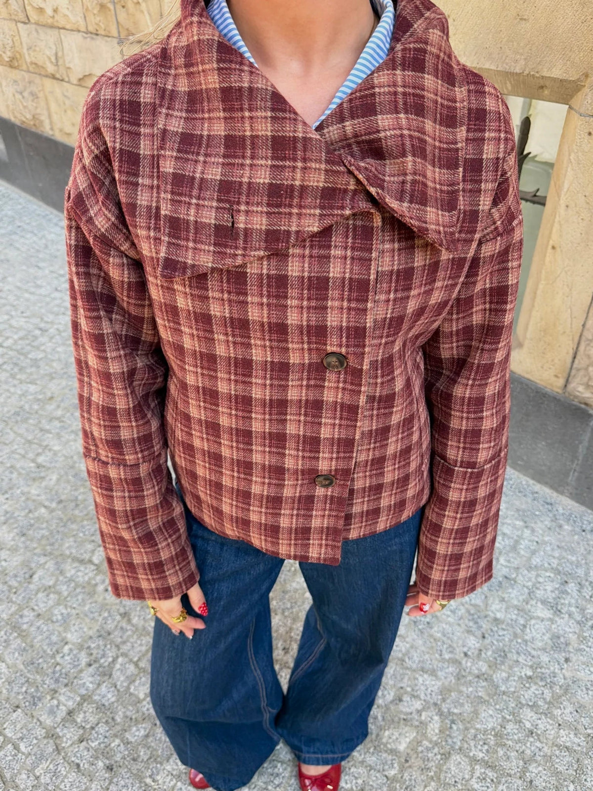 ZEYA - Rachel Plaid Stand Collar Coat