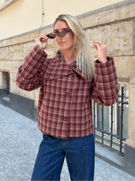 Abrigo Rachel de Cuello Estructurado a Cuadros