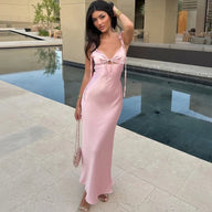 Vestido largo Renata con tirantes finos y cordones
