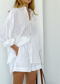 Conjunto de camisa y shorts de algodón a rayas Rinaya
