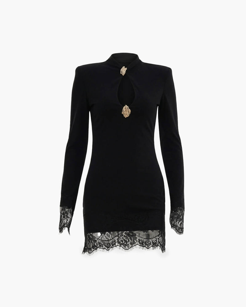 ZEYA - Rose High Neck Keyhole Lace Mini Dress