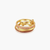 Anillo apilado con piedras de imitación rosa rosado
