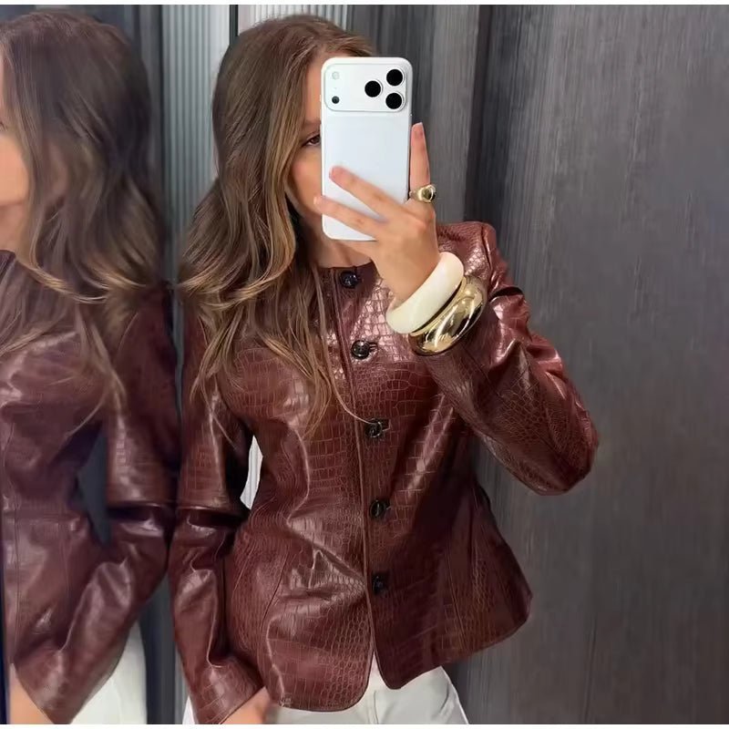 ZEYA - Ruth Croc Embossed Faux Leather Jacket
