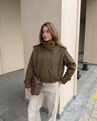 Sabrina Retro Faux Suede Cropped Trench