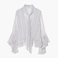 Sandra Stripe Ruffle Tie-Neck Blouse
