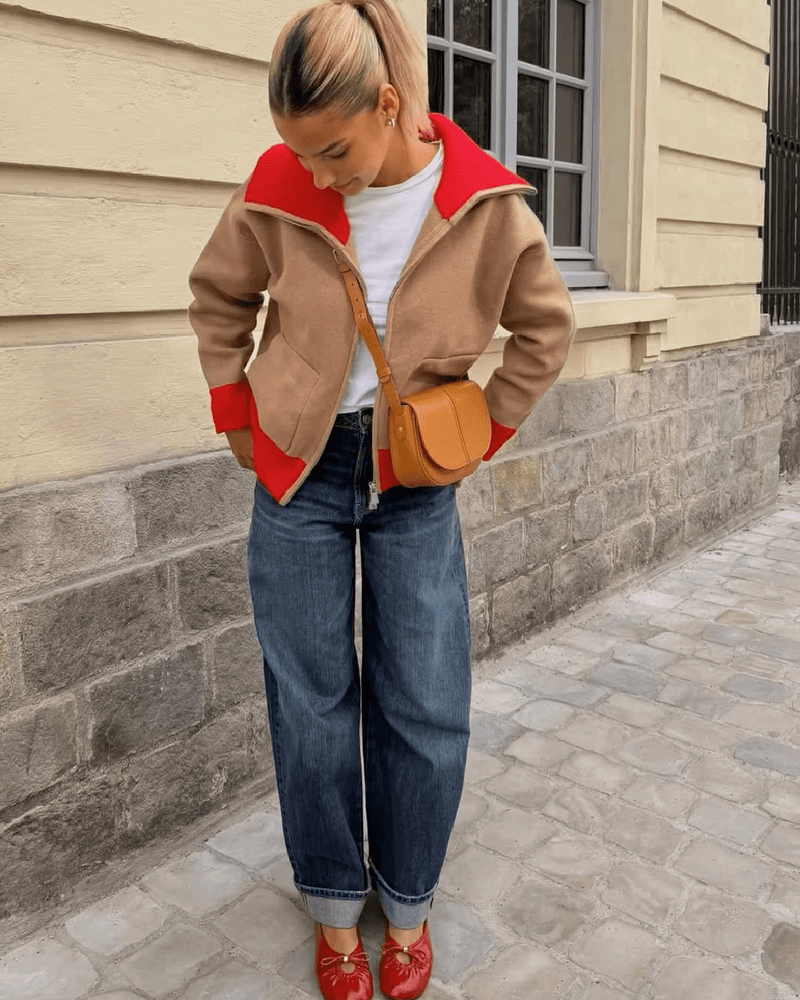 Sandra Wide Ribbed Collar Color Blocked Cardigan