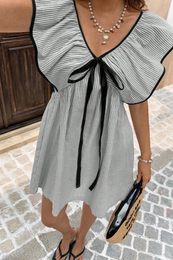 ZEYA - Saoirse Striped V - Neck Ruffle Mini Dress